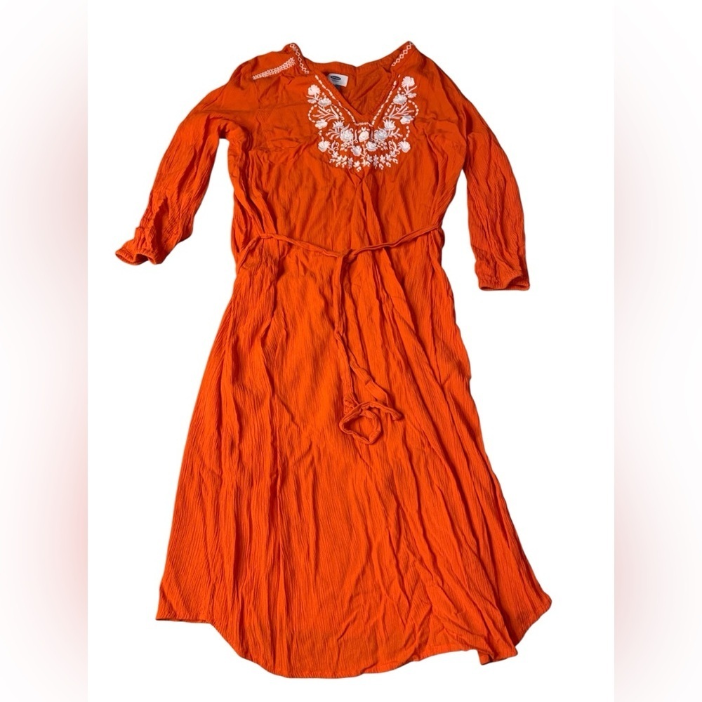 Old Navy Boho Embroidered Gauze Maxi Dress Orange Medium Tall M T + Slip